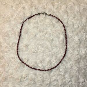 Vintage Metal Chain and Red Thread Twisted Necklace 18” Long Unbranded